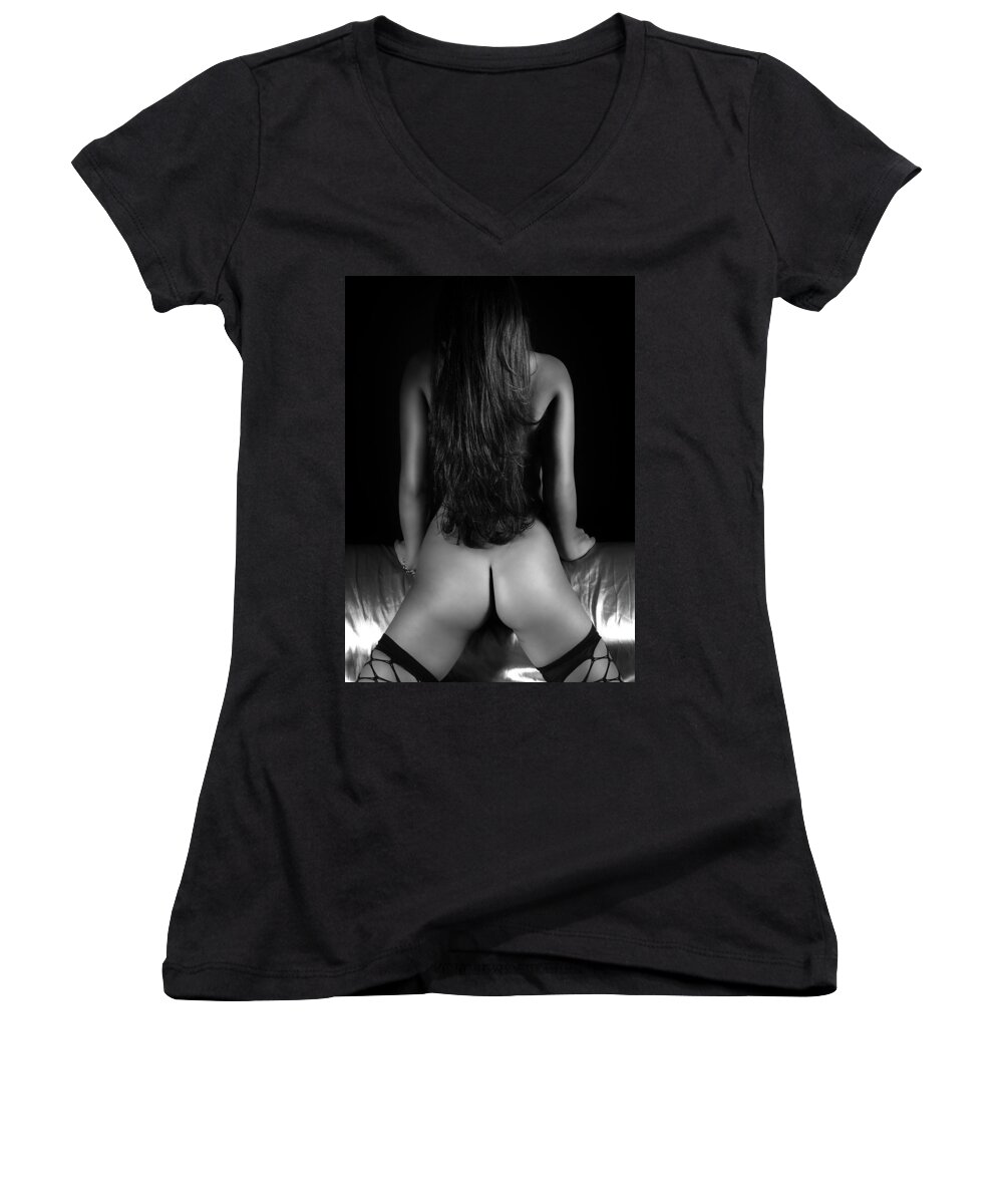Nude Women's V-Neck featuring the photograph Shapes of a Woman by David Naman