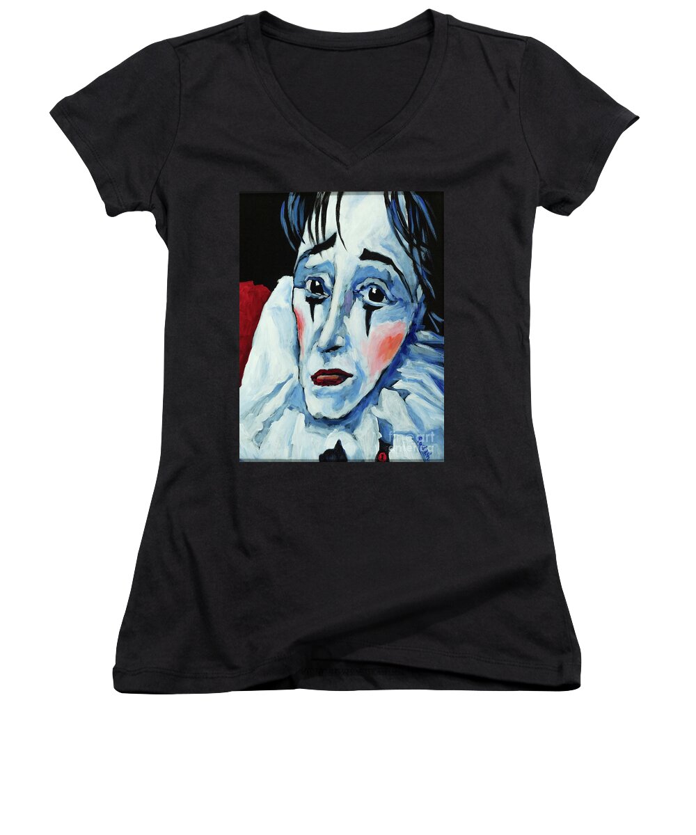 Figurative Women's V-Neck featuring the painting Show Must Go On by Igor Postash