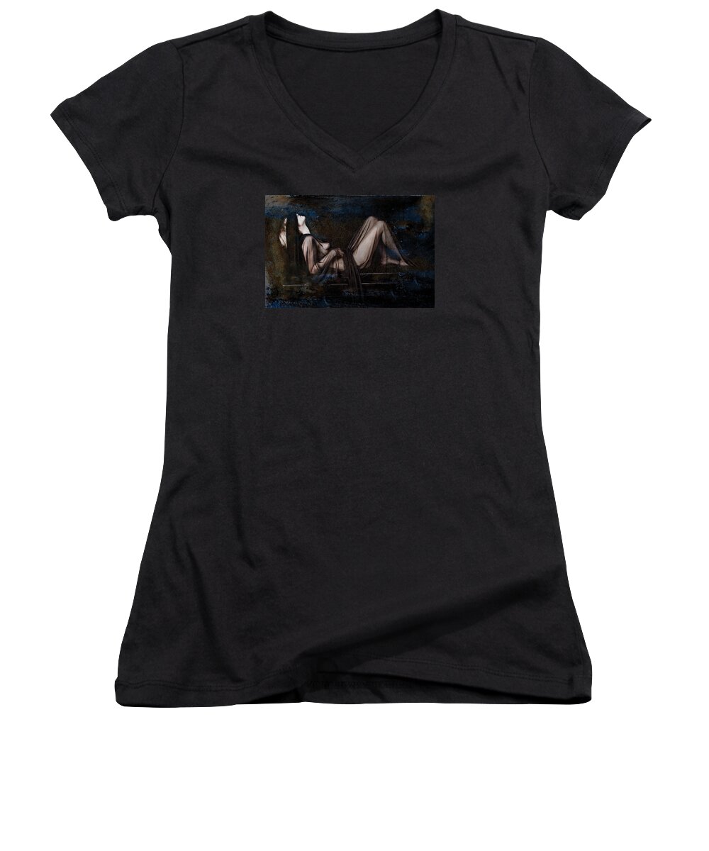 Female Nude Women's V-Neck featuring the photograph Silence by Andrew Giovinazzo