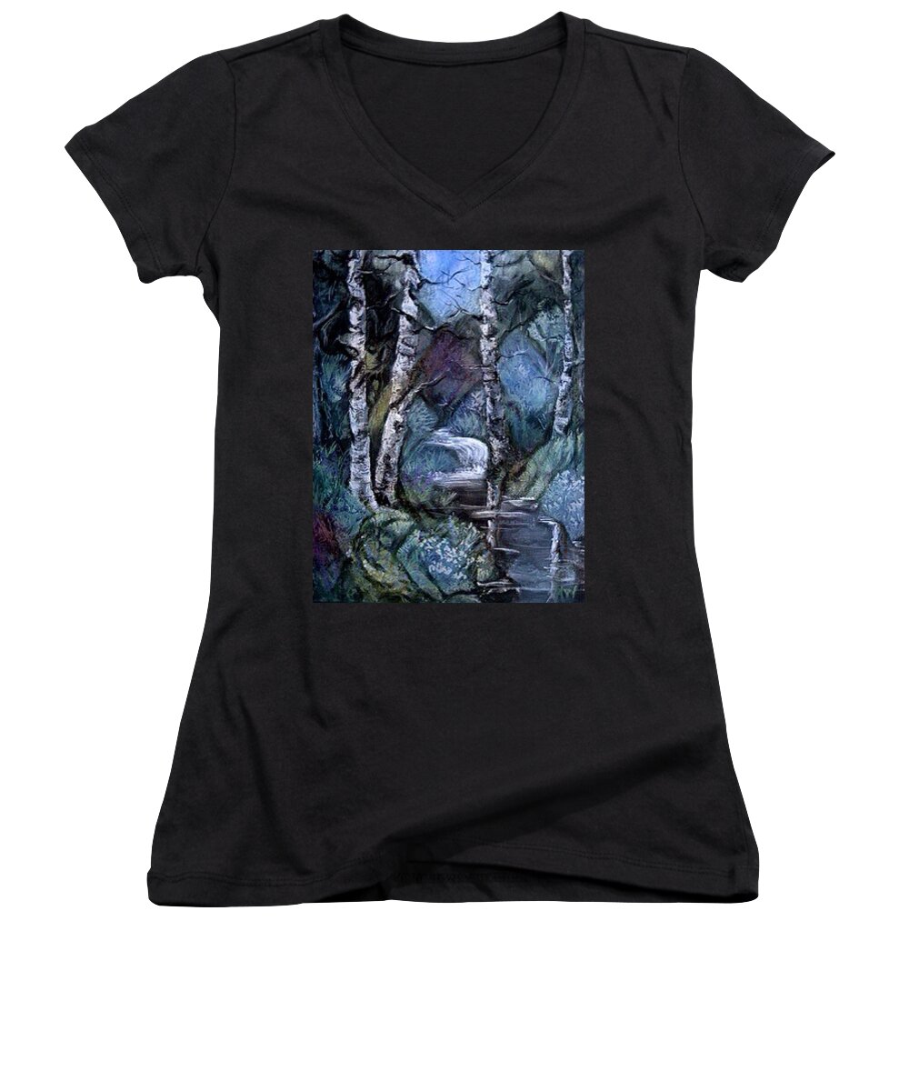 Landscapes Women's V-Neck featuring the digital art Silent night by Megan Walsh