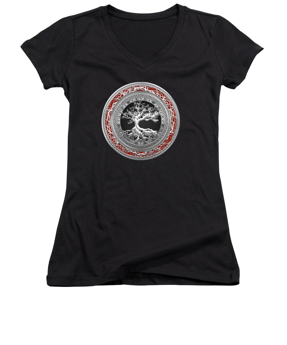 ‘celtic Treasures’ Collection By Serge Averbukh Women's V-Neck featuring the digital art Silver Celtic Tree of Life by Serge Averbukh