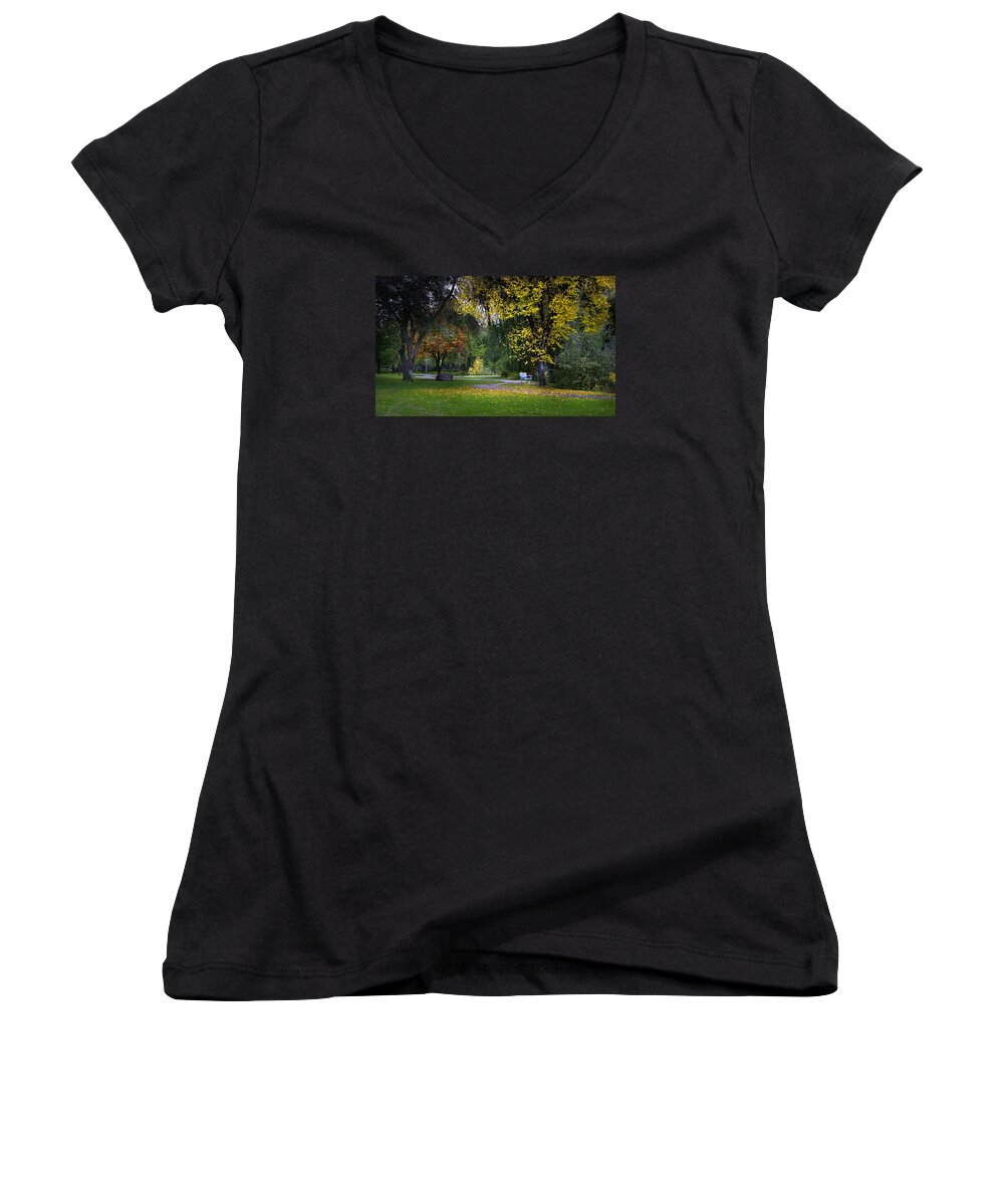 Beautiful Women's V-Neck featuring the photograph Skaha Lake Park by John Poon