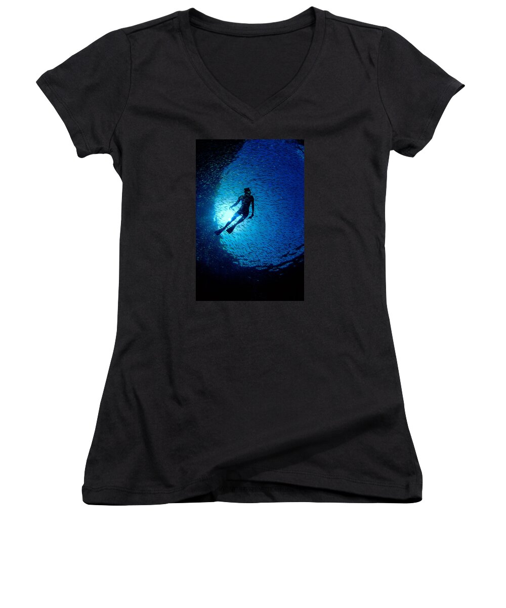 Sail Women's V-Neck featuring the photograph Snorkeler by Gary Felton