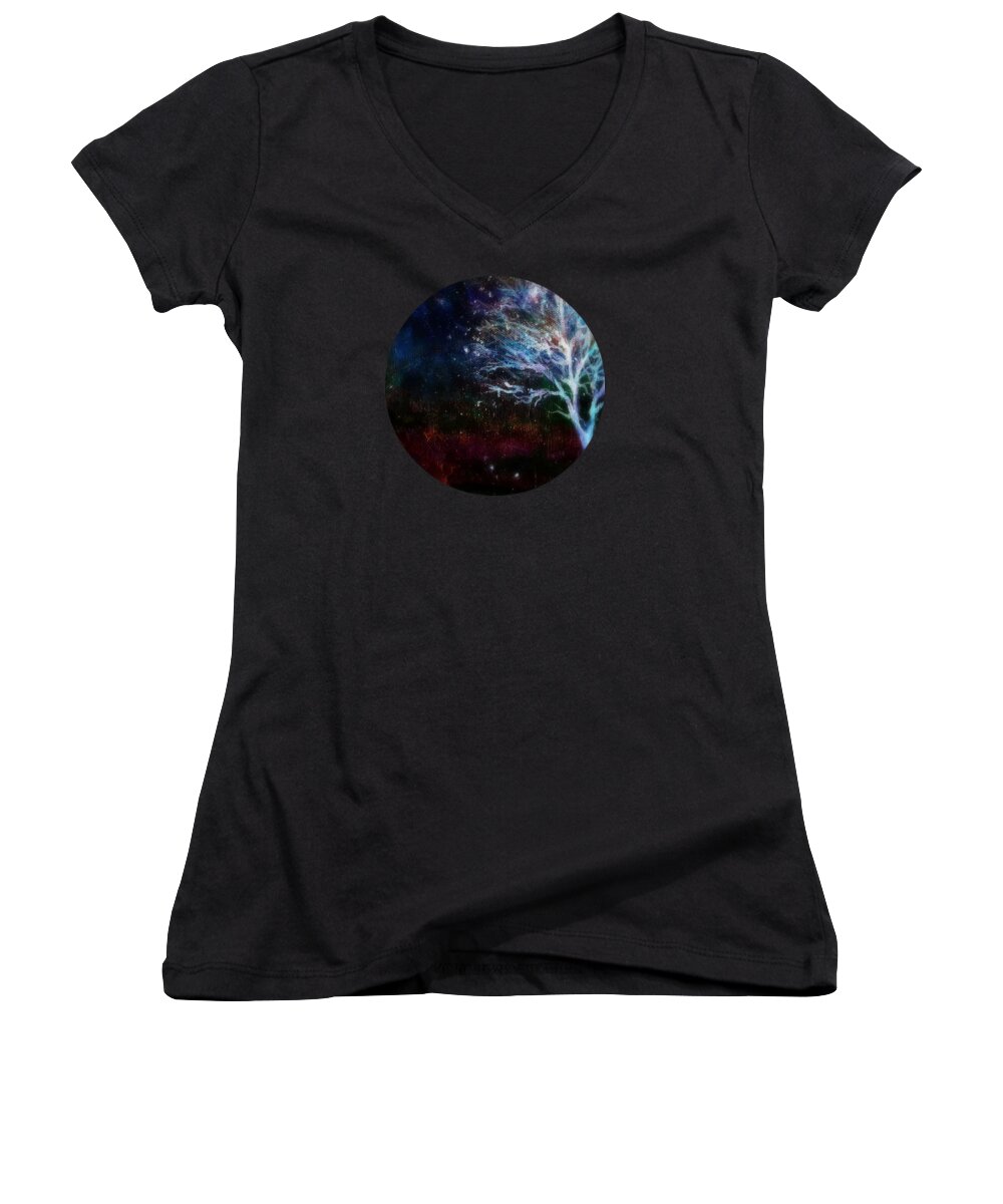 Landscape Women's V-Neck featuring the painting Snow at Twilight by Mary Wolf