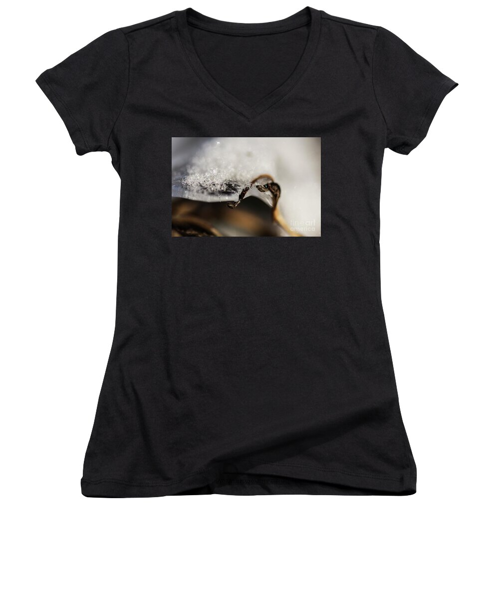 Winter Women's V-Neck featuring the photograph Snow Cryrstals by JT Lewis