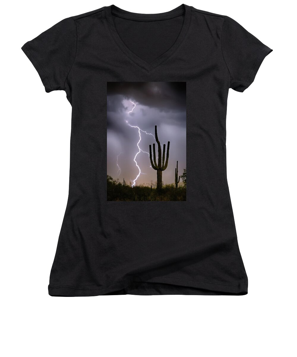 Monsoon Women's V-Neck featuring the photograph Sonoran Desert Monsoon Storming by James BO Insogna