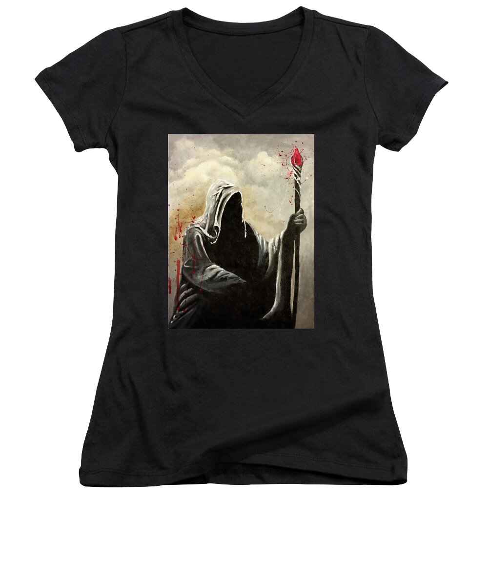 Sorcerer Women's V-Neck featuring the painting Sorcery by Anne Gardner