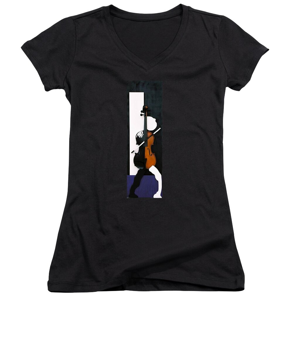  Violin Women's V-Neck featuring the sculpture Soul Of Music by Steve Karol