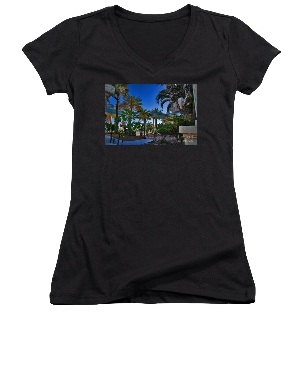 Key West Women's V-Neck featuring the photograph Southernmost Lush Garden in Key West by Susanne Van Hulst