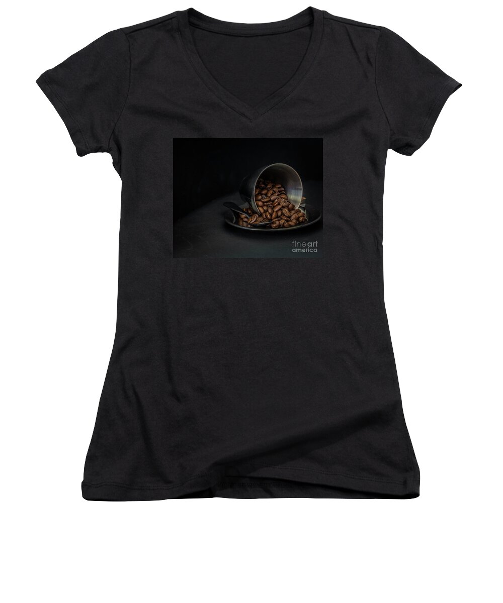 Coffee Women's V-Neck featuring the photograph Spilled beans by Agnes Caruso