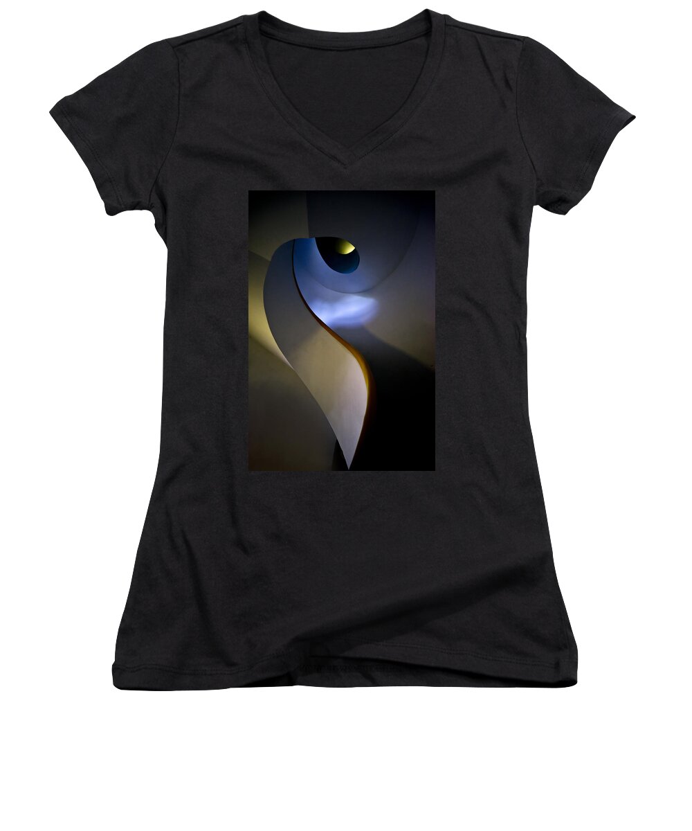 Spiral Women's V-Neck featuring the photograph Spiral concrete modern staircase by Jaroslaw Blaminsky