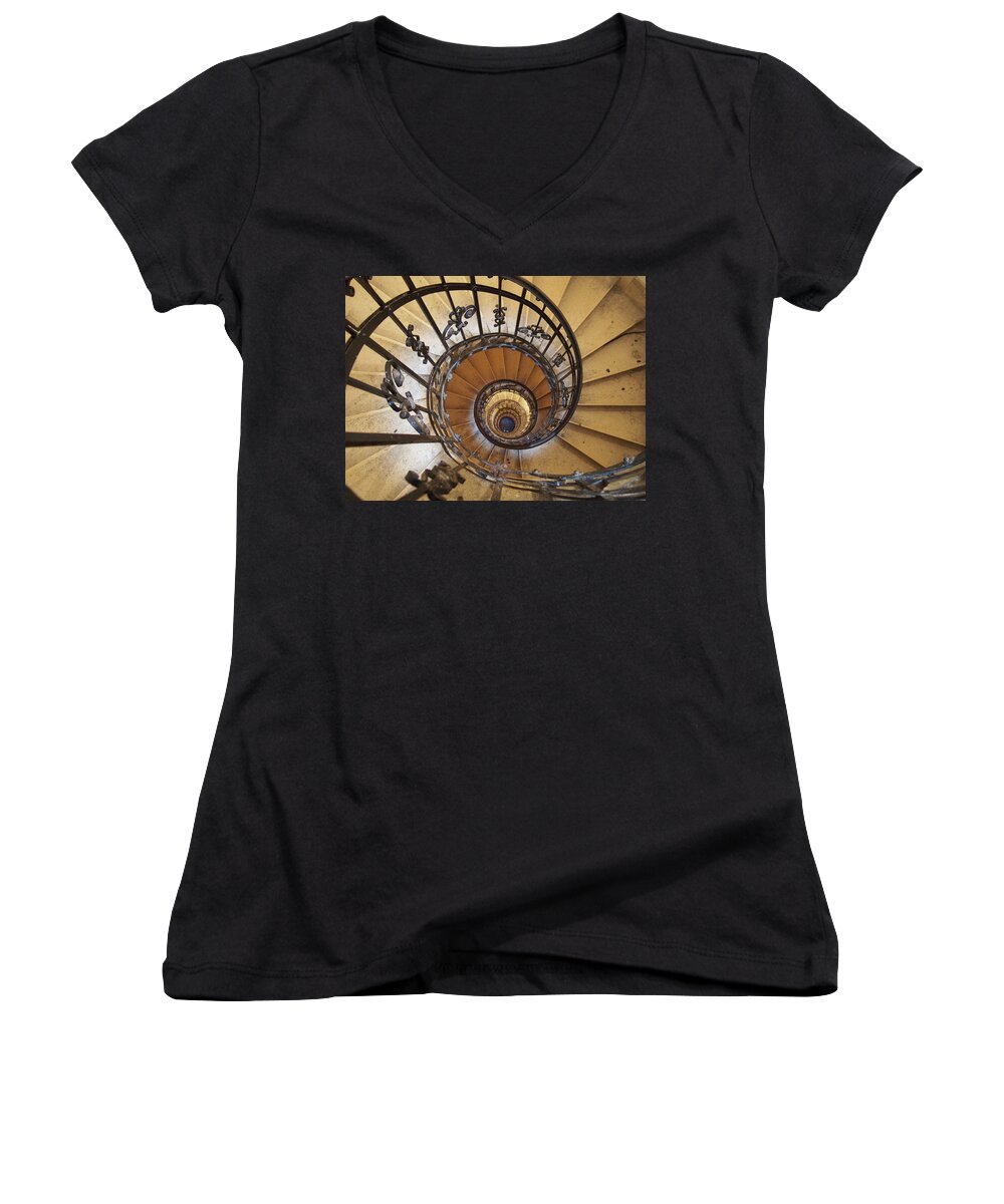 Budapest Women's V-Neck featuring the photograph Spiral Staircase - St Stephens - Budapest by Philip Openshaw