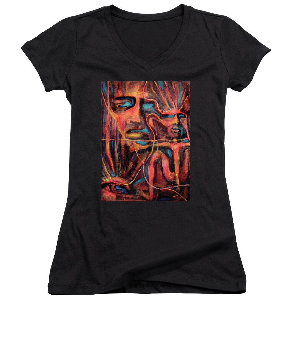 African American Women's V-Neck featuring the painting Spirit Guide 1 by Cora Marshall