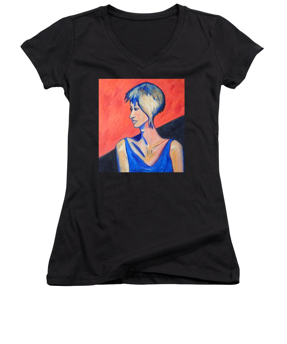 Split Personality Women's V-Neck featuring the painting Split Personality by Esther Newman-Cohen