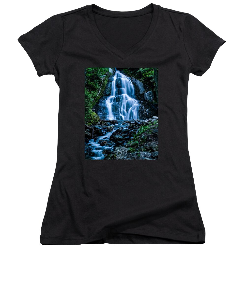 Granville Women's V-Neck featuring the photograph Spring at Moss Glen falls by Jeff Folger