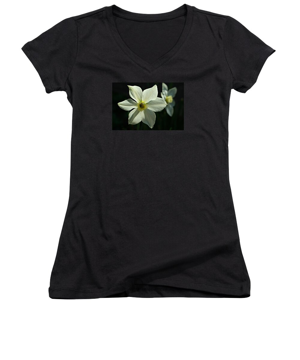 Macro Women's V-Neck featuring the photograph Spring Perennial by Barbara S Nickerson