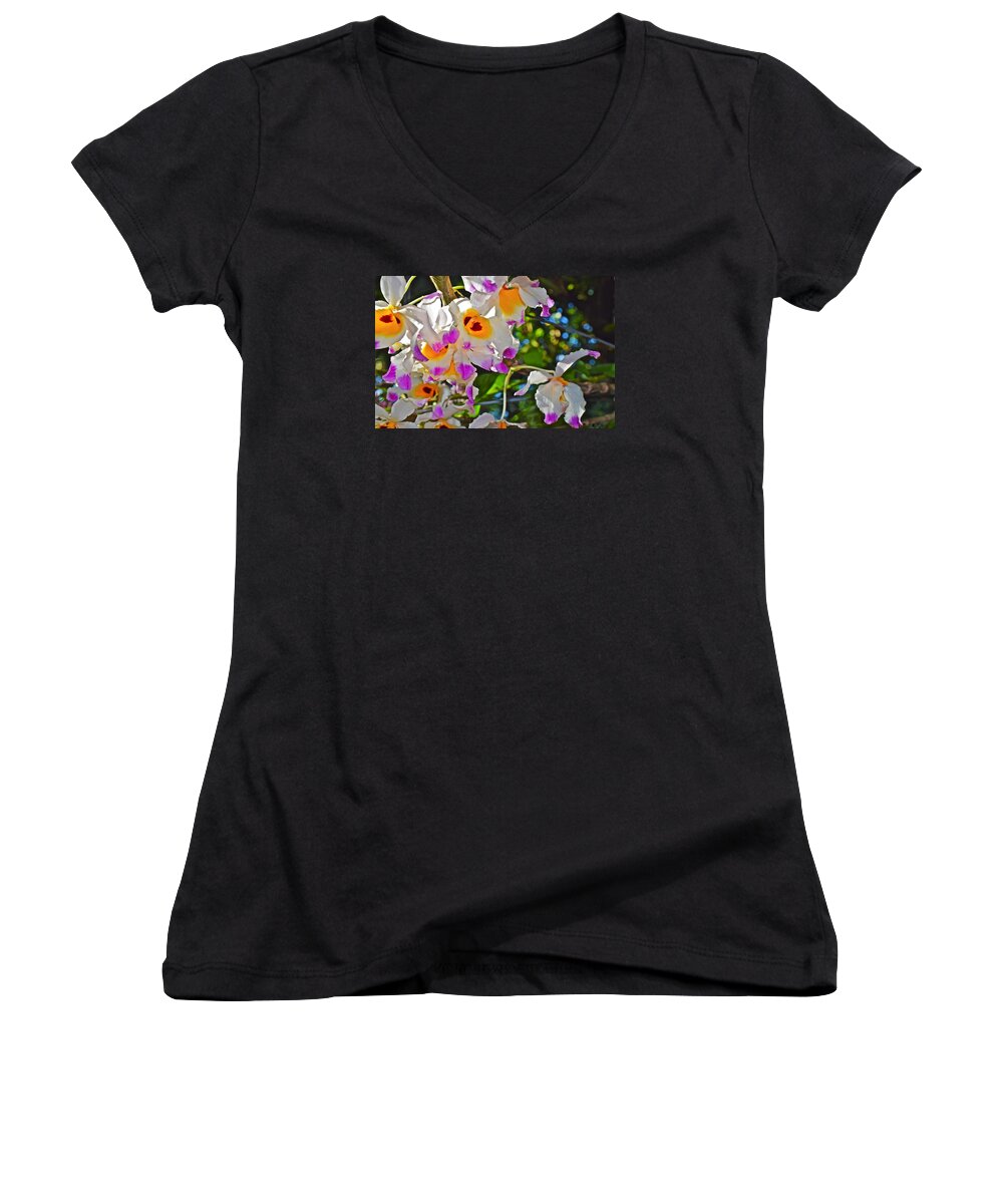 Orchid Women's V-Neck featuring the photograph Spring Show 15 Brazilian Orchid by Janis Senungetuk