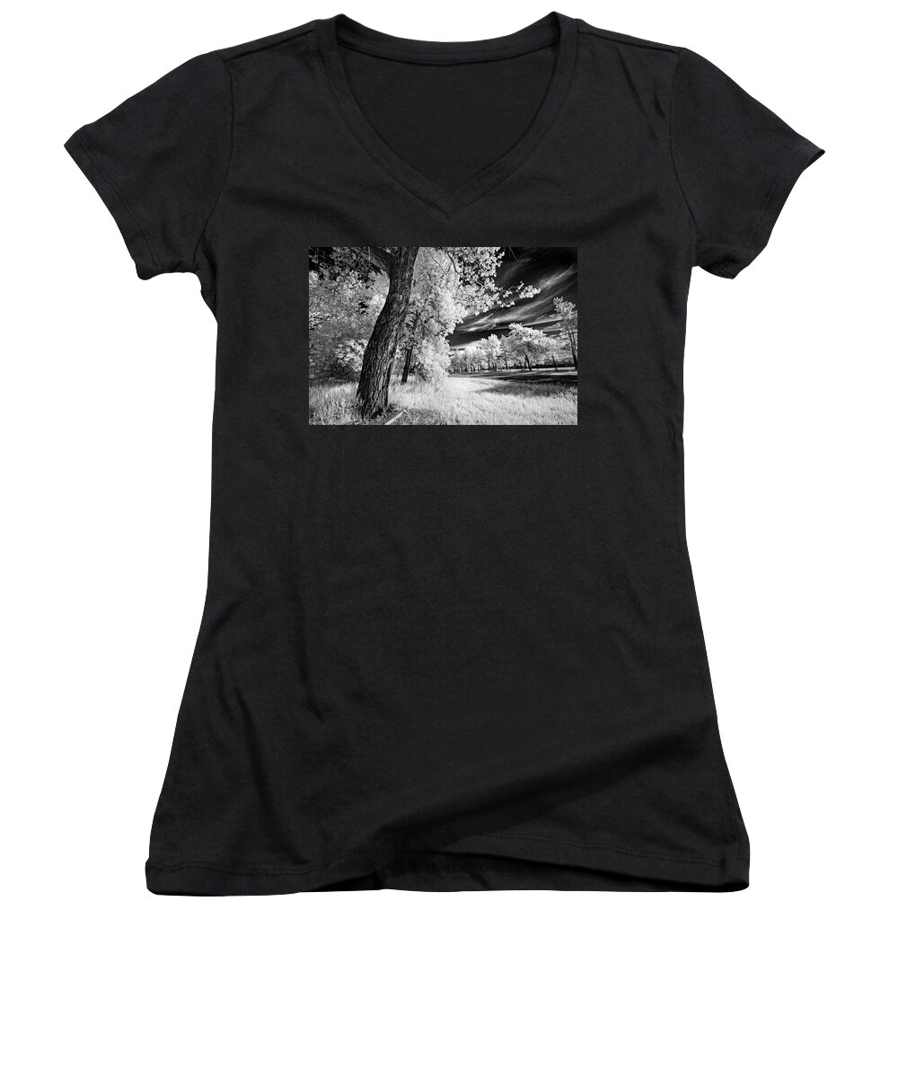 Infrared Women's V-Neck featuring the photograph Spring Sky by Dan Jurak