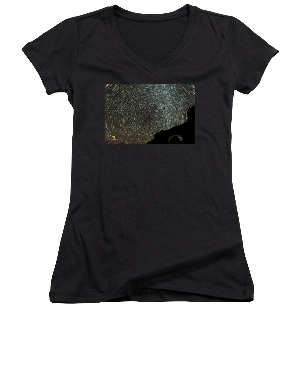 Colorado Plateau Women's V-Neck featuring the photograph Star Trails by Jim Thompson