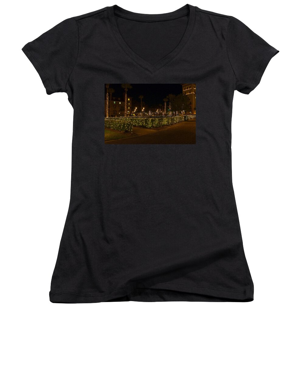 St. Augustine Women's V-Neck featuring the photograph St.AugustineLights1 by Kenneth Albin