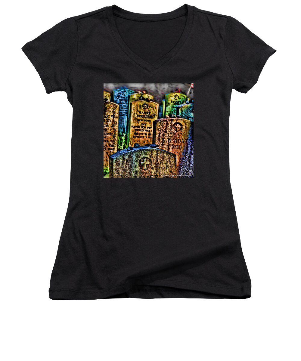 Gravestone Women's V-Neck featuring the digital art Stones by Vincent Green