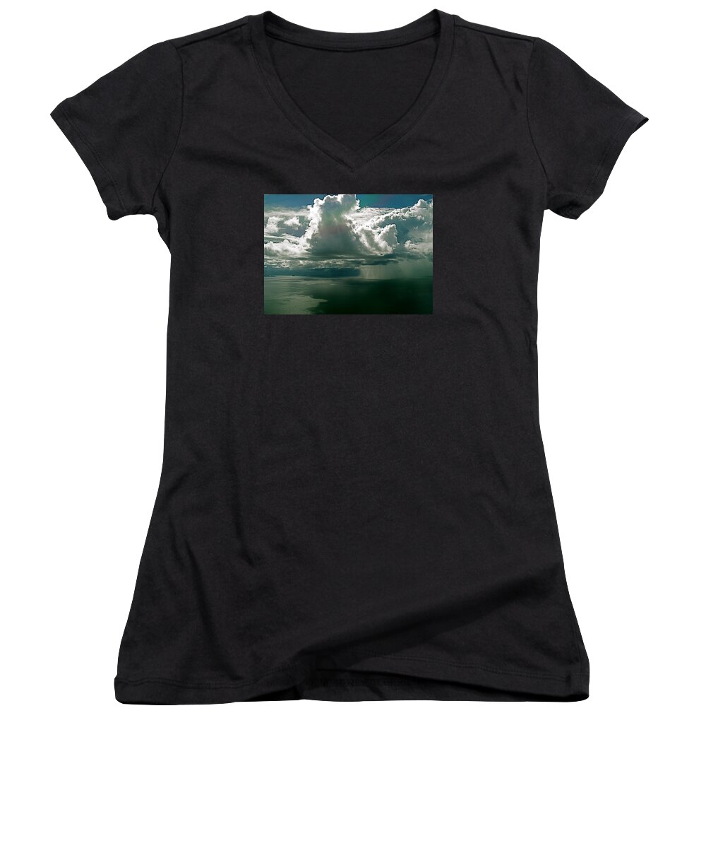 Rock Islands 1 Palau Beach Paradise Sea Lagoon Micronesia Clouds Storm Rain Women's V-Neck featuring the photograph Storm at sea by Matt Mather