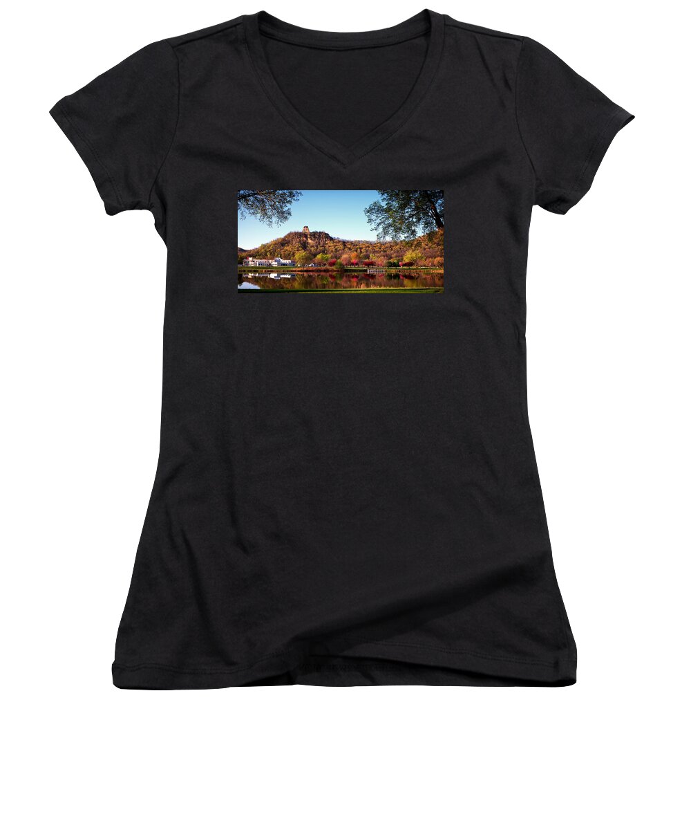Sugarloaf Women's V-Neck featuring the photograph Sugarloaf Reflection by Al Mueller