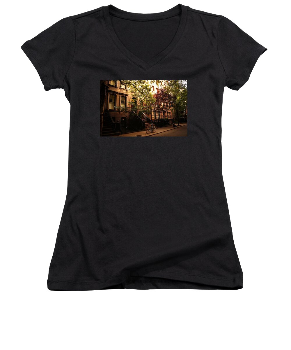 New York City Women's V-Neck featuring the photograph Summer in New York City - Greenwich Village by Vivienne Gucwa