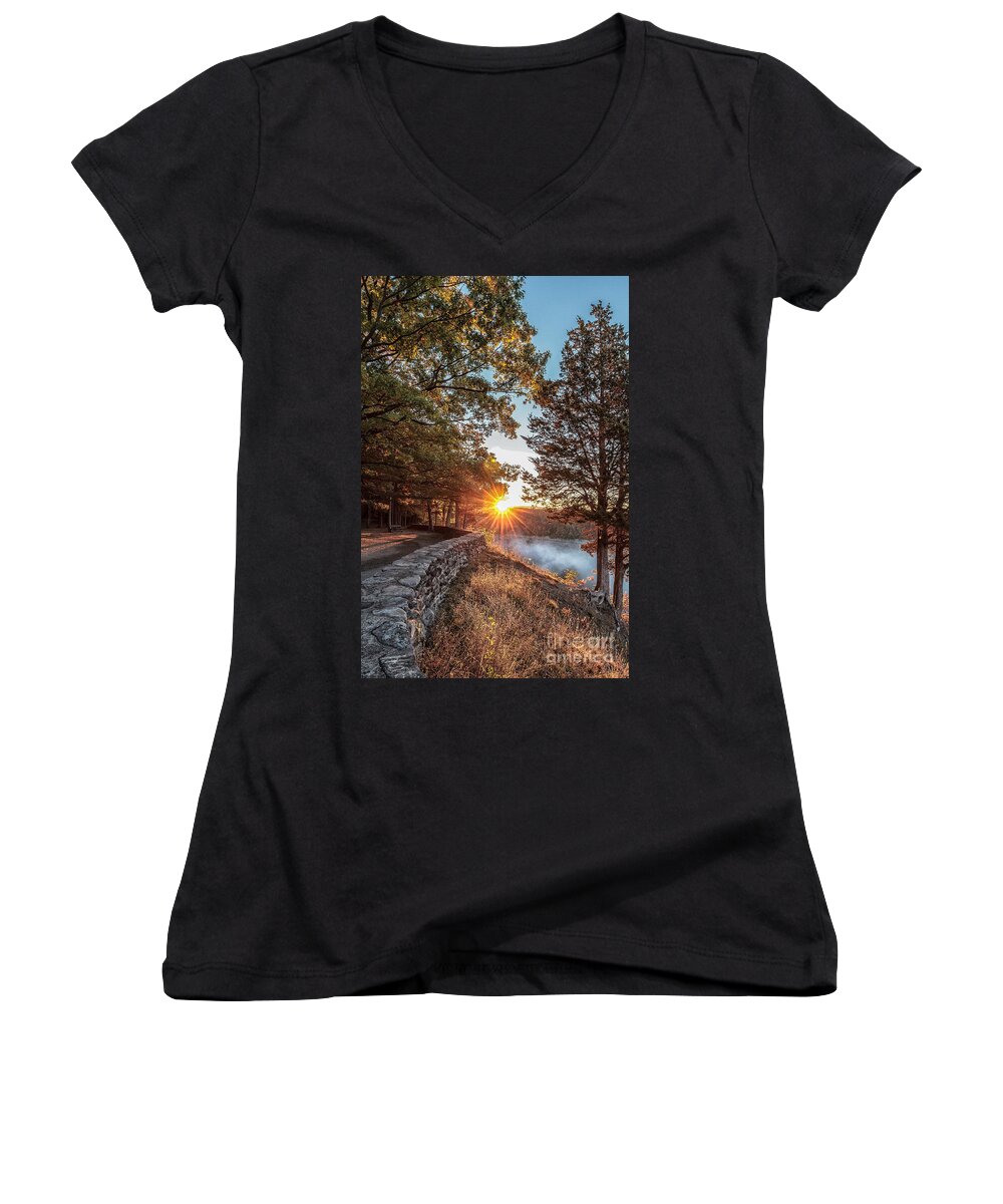Sunrise Women's V-Neck featuring the photograph Sunrise at Great Bend by Rod Best