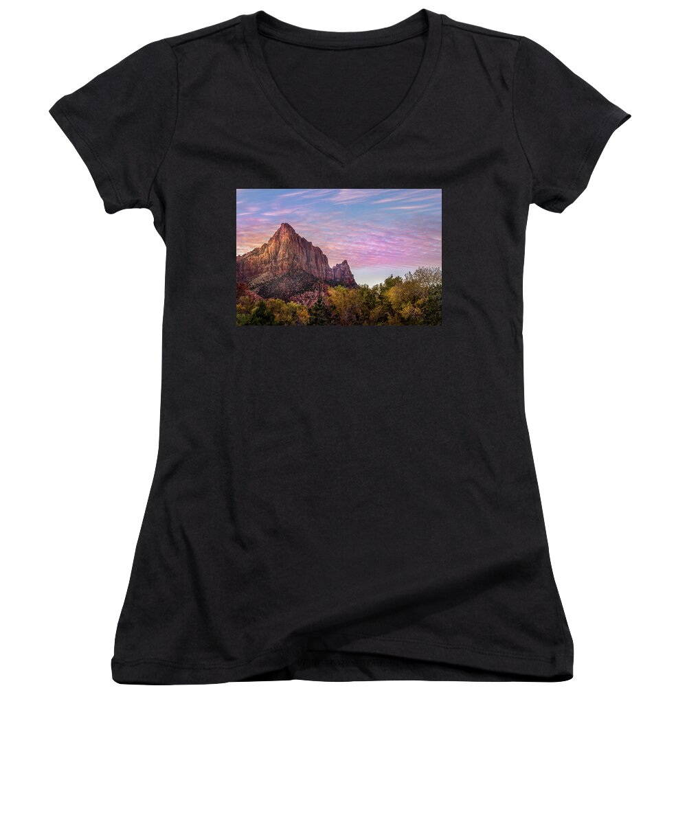 Zion Women's V-Neck featuring the photograph Sunrise Colors by James Woody