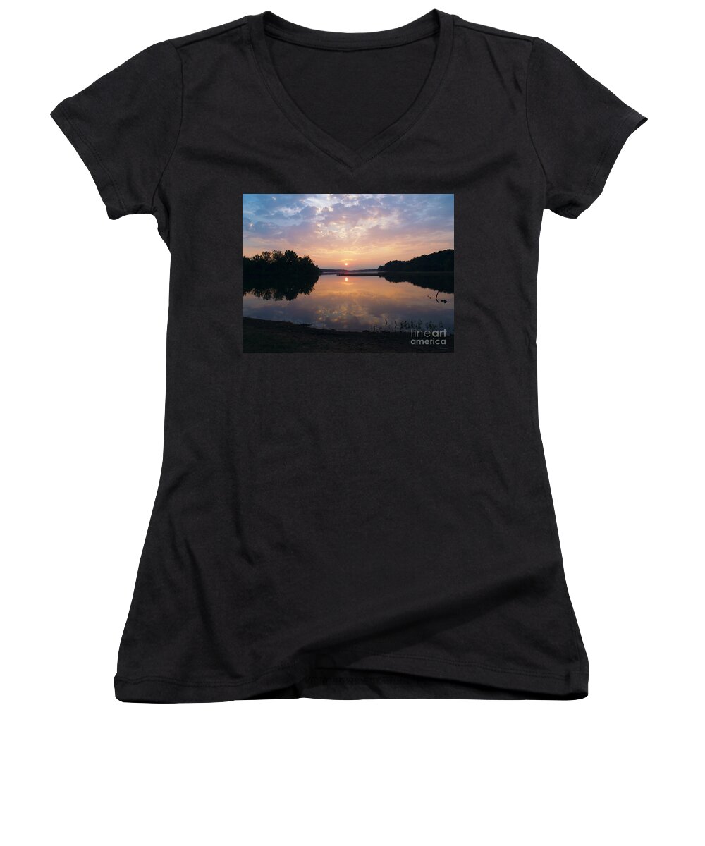 Sunrise Women's V-Neck featuring the photograph Sunrise Morning Bliss 152B by Ricardos Creations
