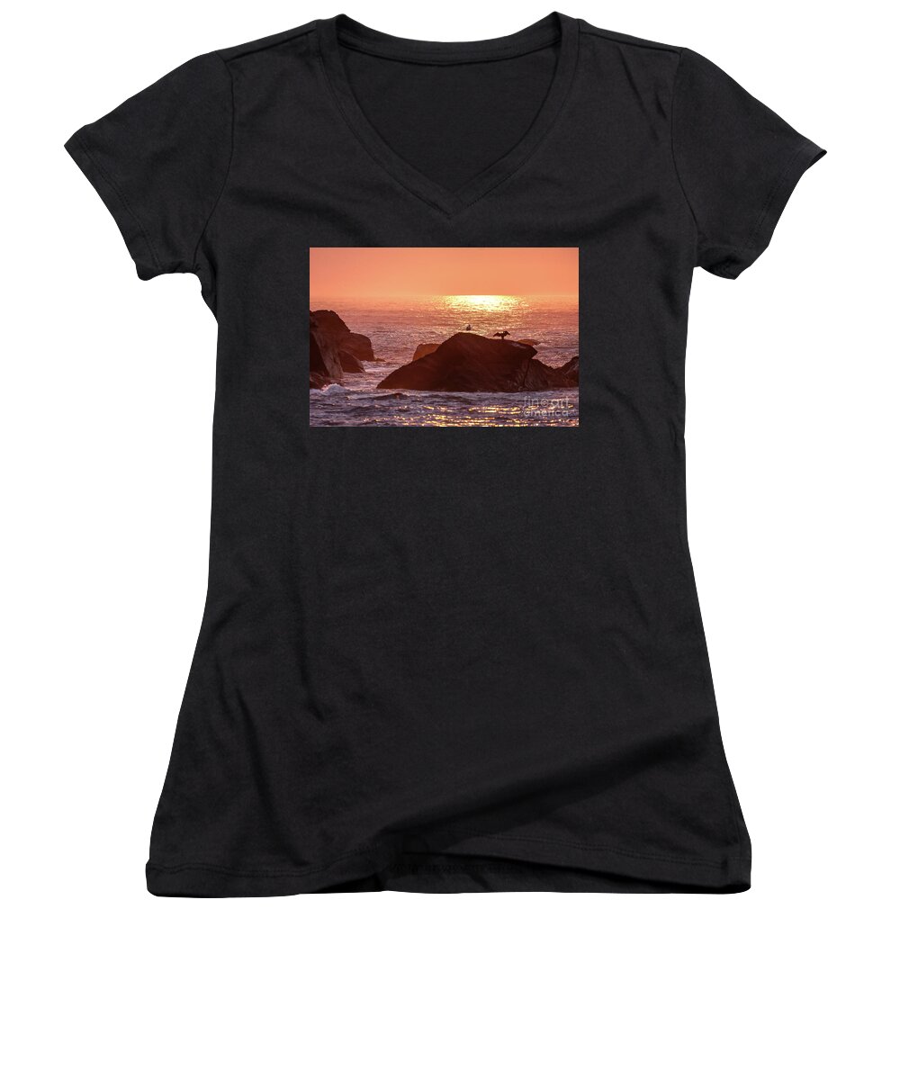 Monhegan Island Women's V-Neck featuring the photograph Sunrise, South Shore by Tom Cameron