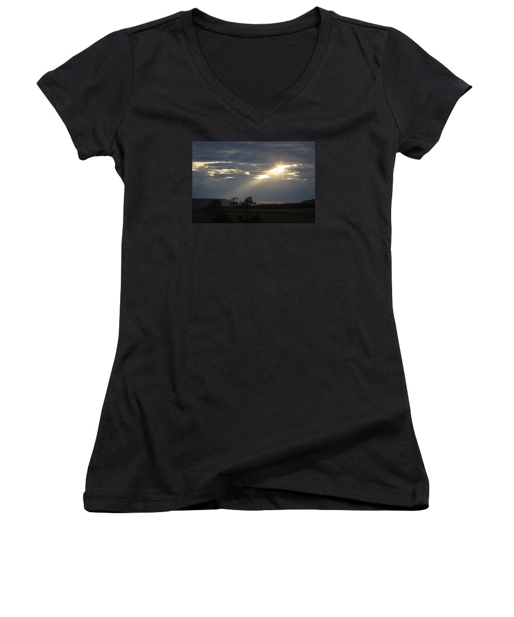 Wyoming Women's V-Neck featuring the photograph Suns Ray by Diane Bohna