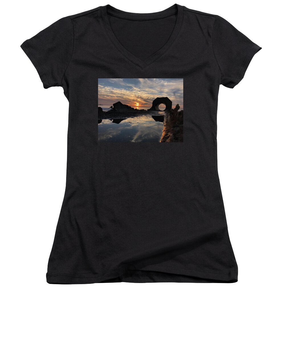 Sunset Women's V-Neck featuring the photograph Sunset at the beach by Alex King