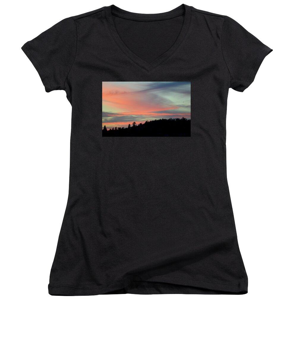 Clouds Women's V-Neck featuring the photograph Sunset Home 3 by Ronda Broatch