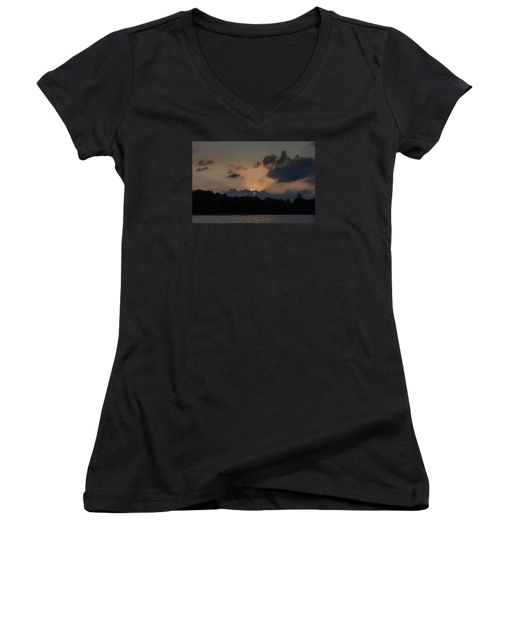 Camelot Island Women's V-Neck featuring the photograph Sunset over Wilderness Point by Gary Eason