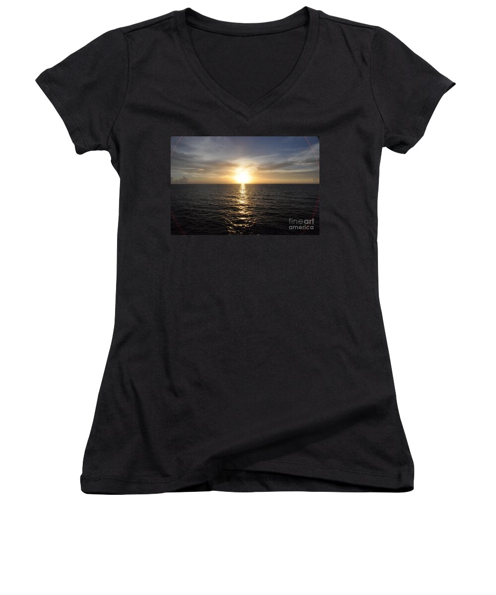 Sunset Women's V-Neck featuring the photograph Sunset With Halo by John Black