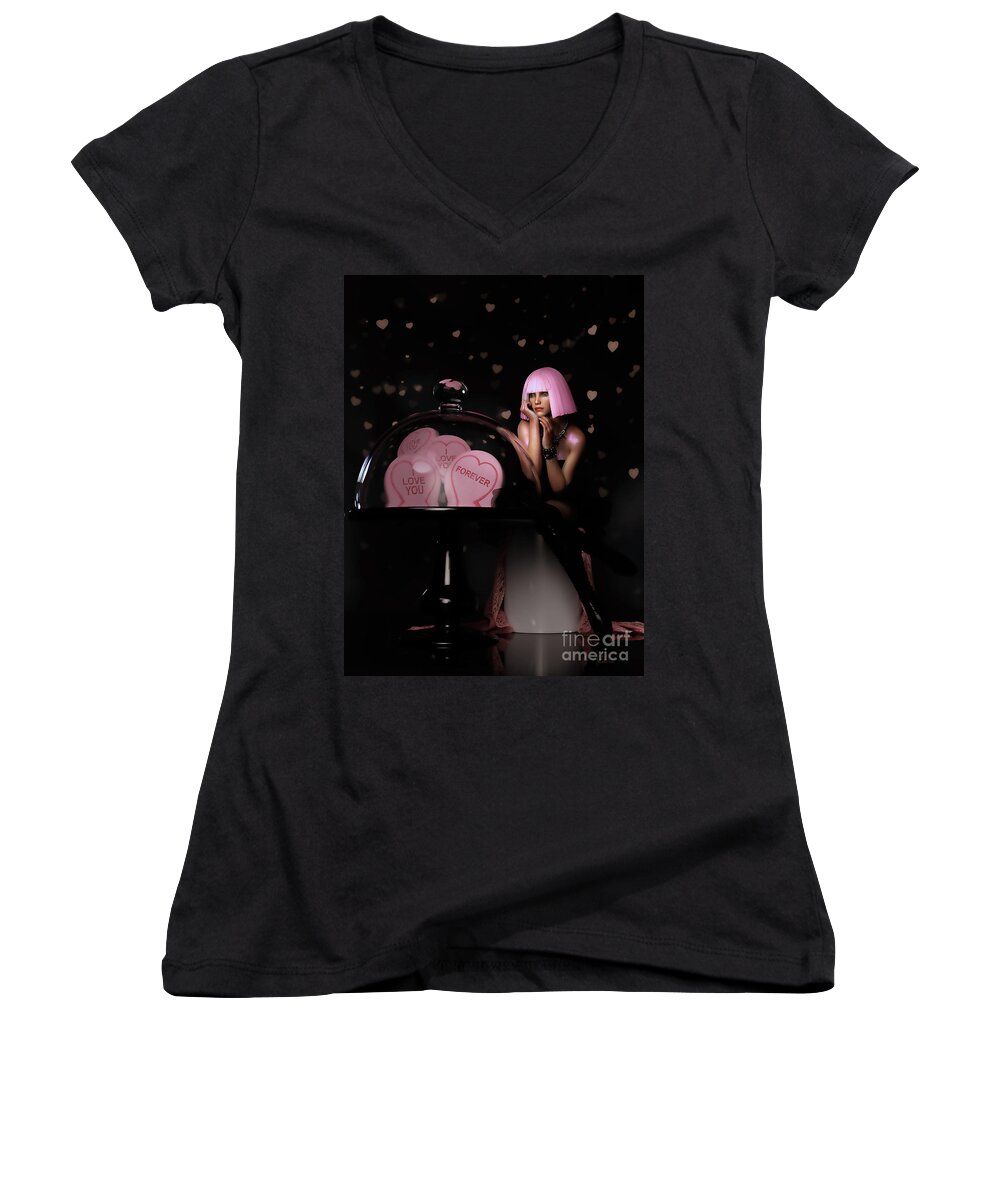 Sweet Treat Women's V-Neck featuring the digital art Sweet Treat by Shanina Conway