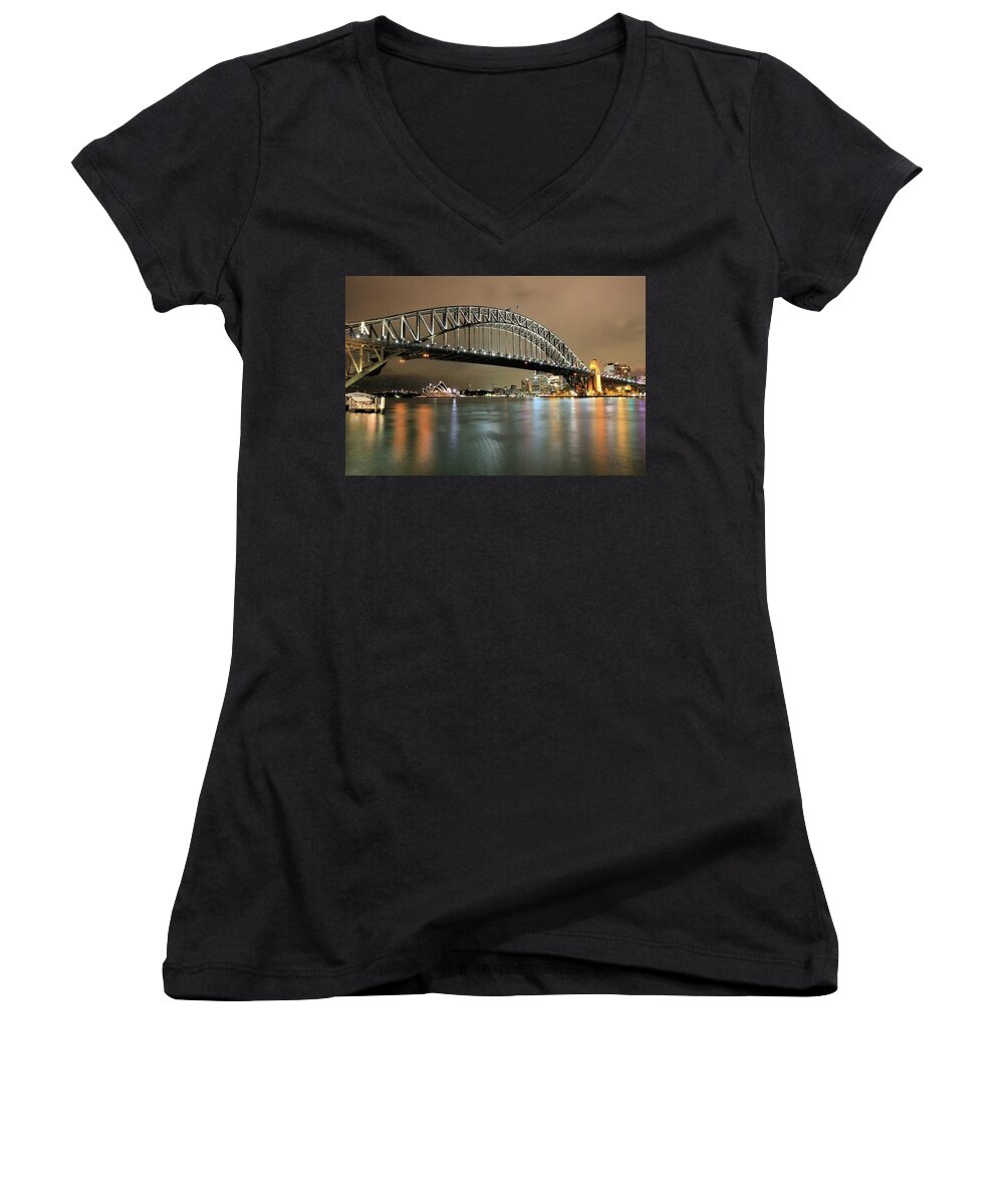 Photosbymch Women's V-Neck featuring the photograph Sydney Harbour at Night by M C Hood