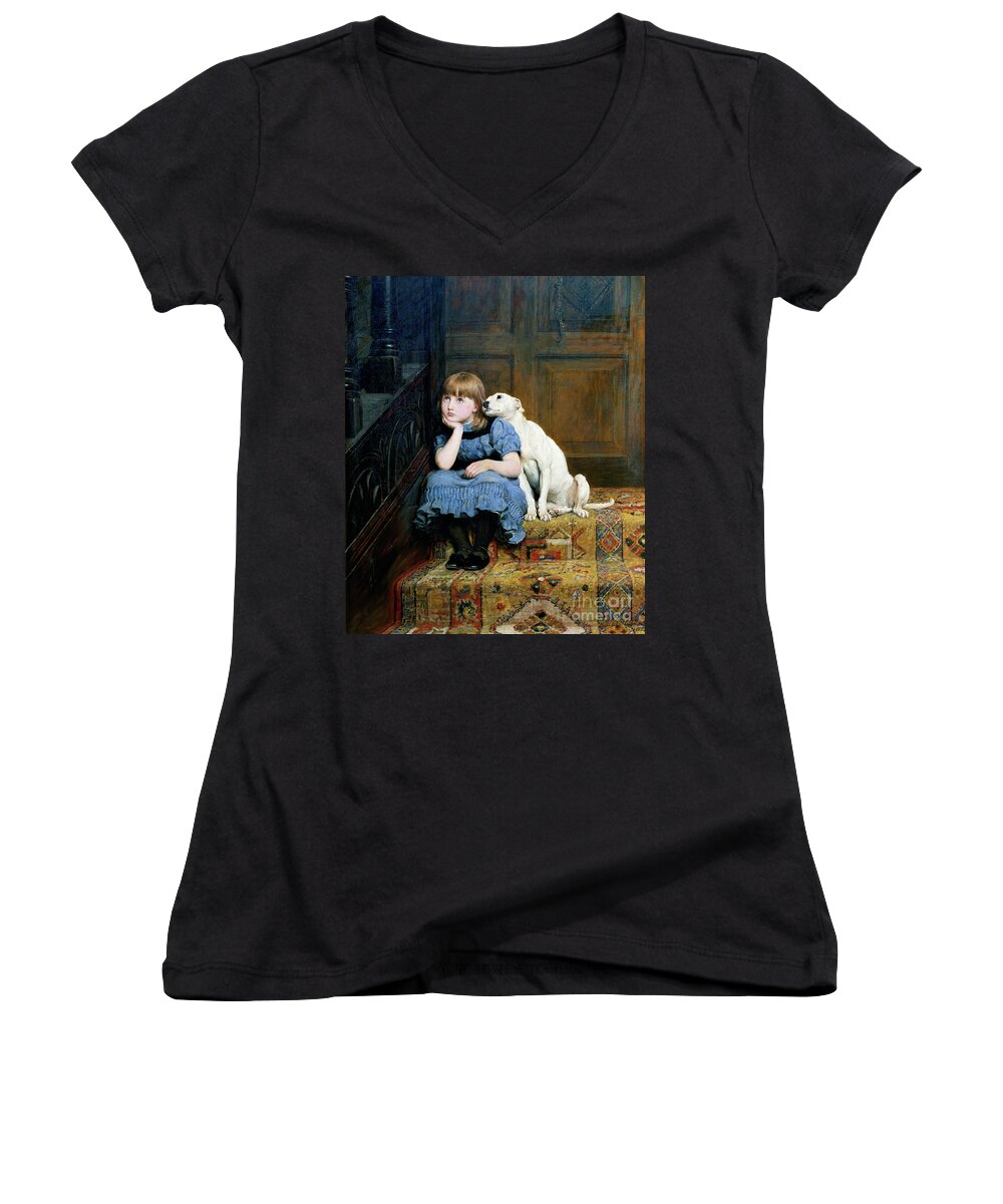 Sympathy Women's V-Neck featuring the painting Sympathy by Briton Riviere
