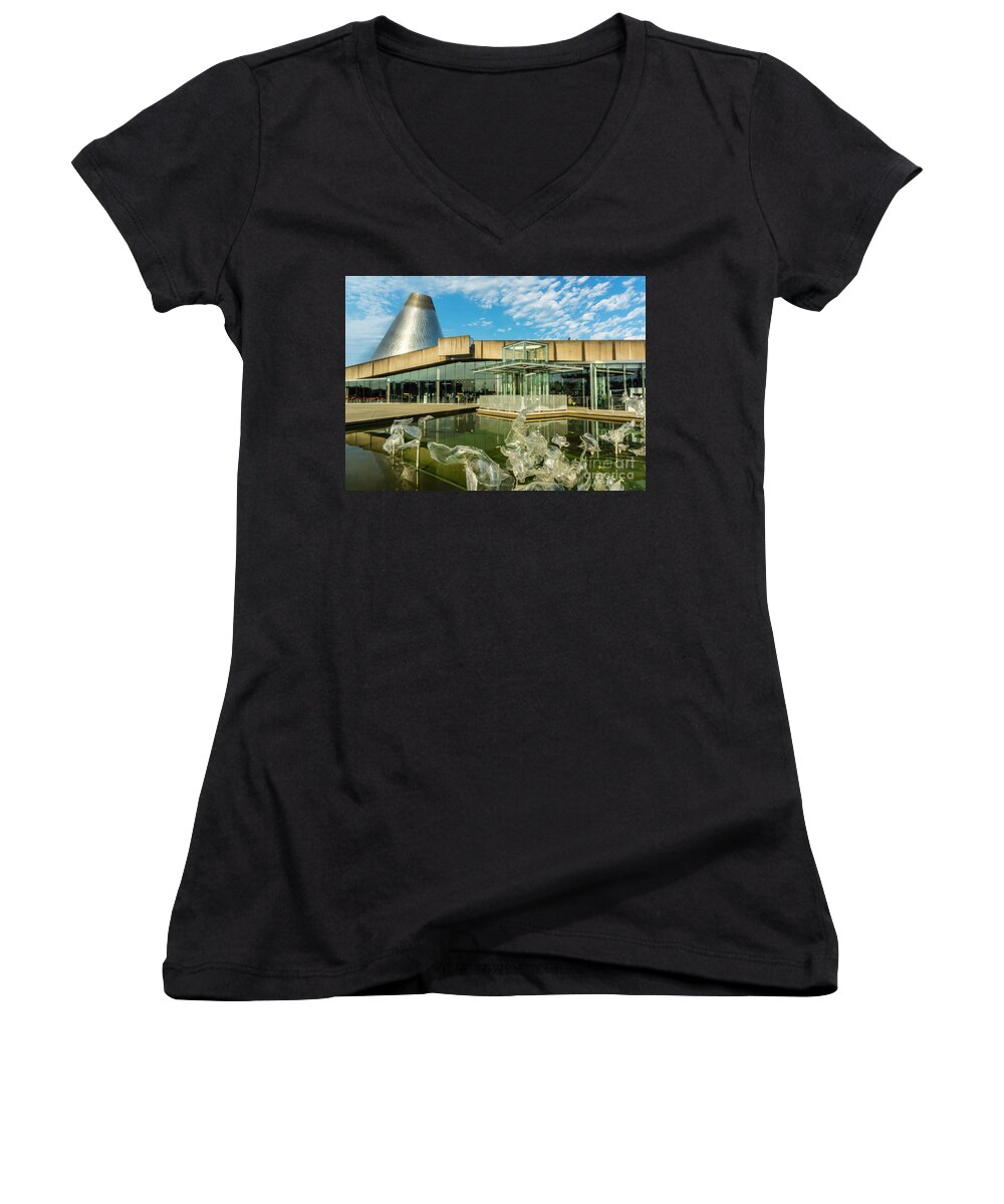 Tacoma Women's V-Neck featuring the photograph Tacoma's Museum of glass by Sal Ahmed
