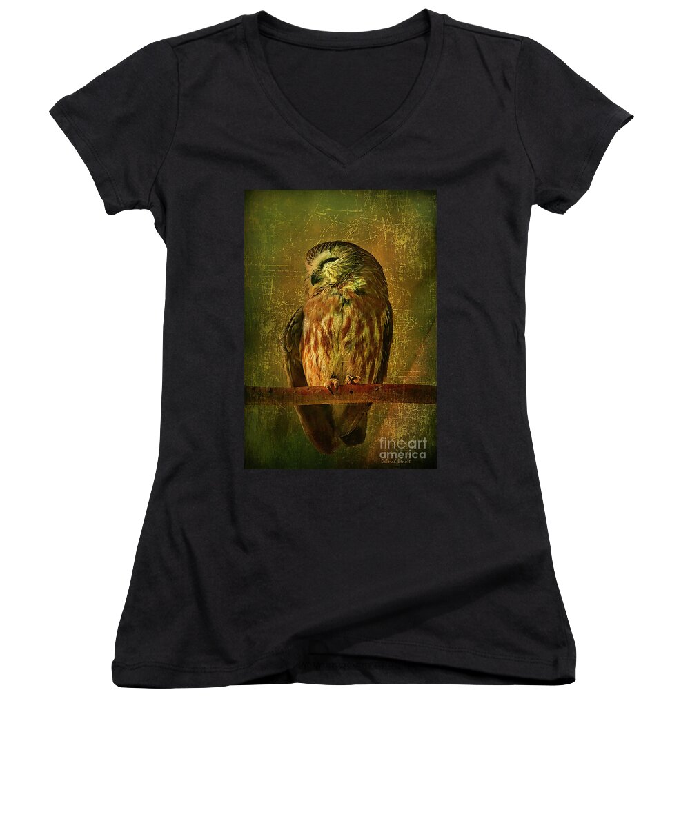 Owl Women's V-Neck featuring the photograph Taking A Snooze by Deborah Benoit