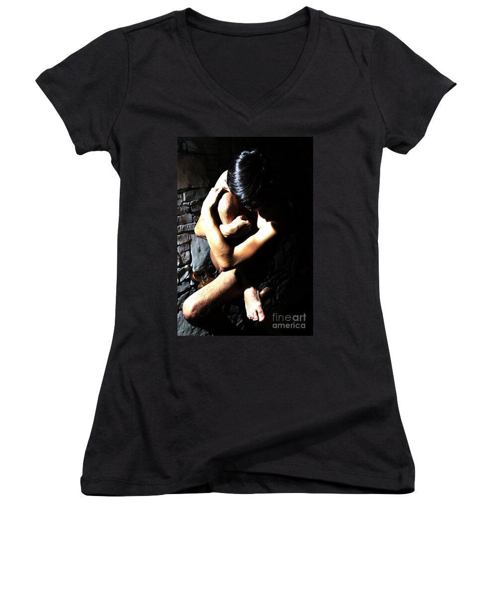 Seated Figure Women's V-Neck featuring the photograph Tangled by Robert D McBain