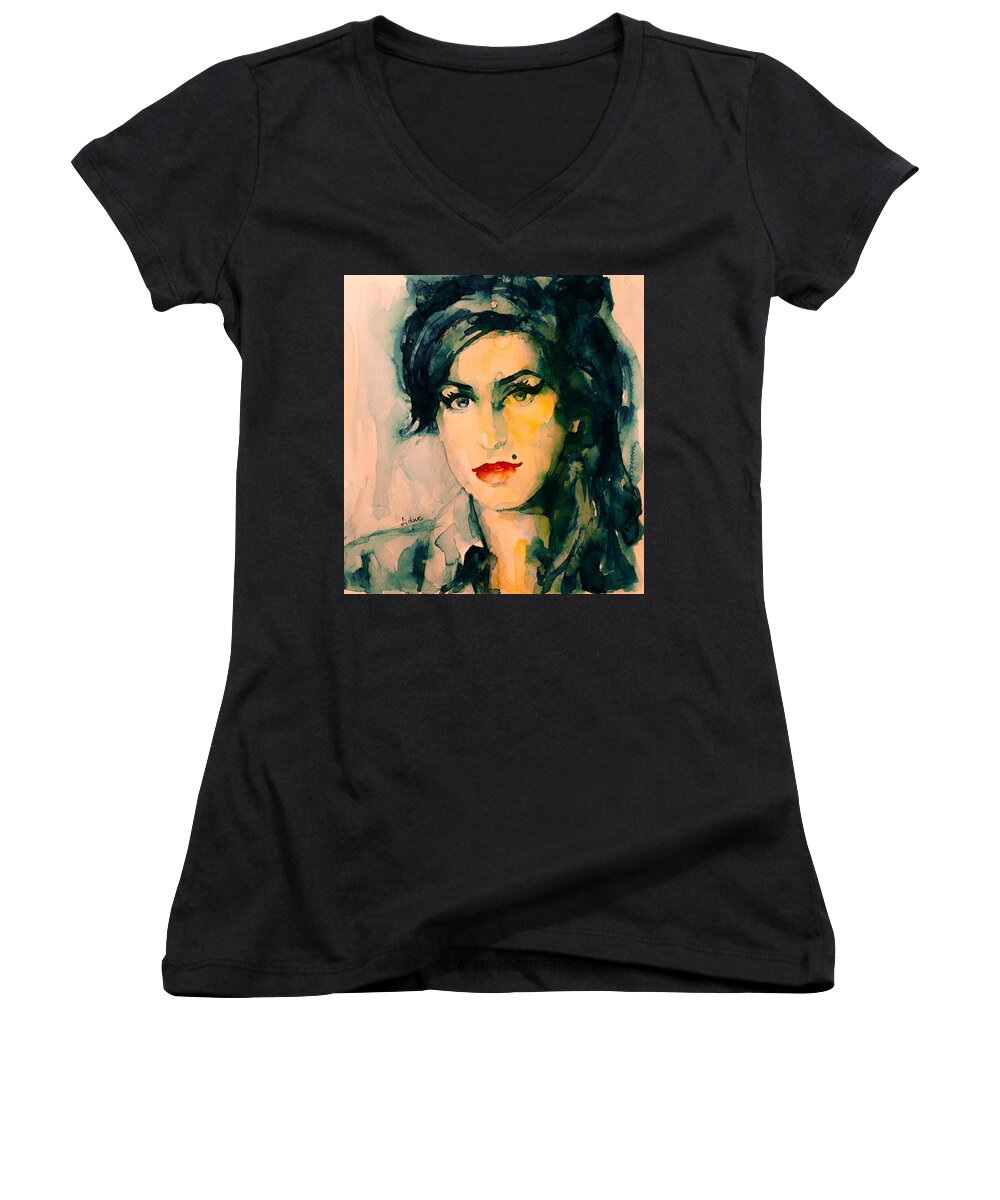 Amy Women's V-Neck featuring the painting Tears Dry On Their Own by Laur Iduc