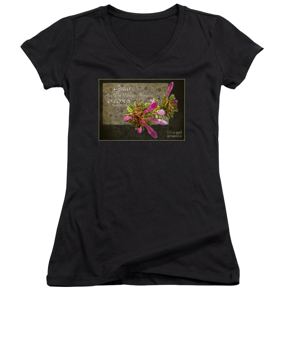 Nature Women's V-Neck featuring the photograph Tender Mercies by Debbie Portwood