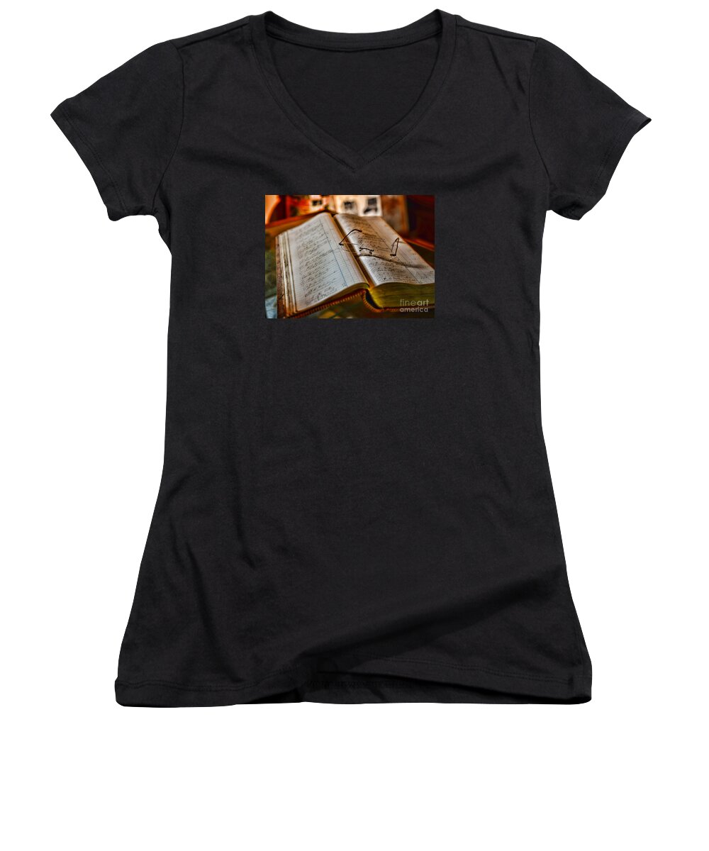 Paul Ward Women's V-Neck featuring the photograph The Accountant's Ledger by Paul Ward