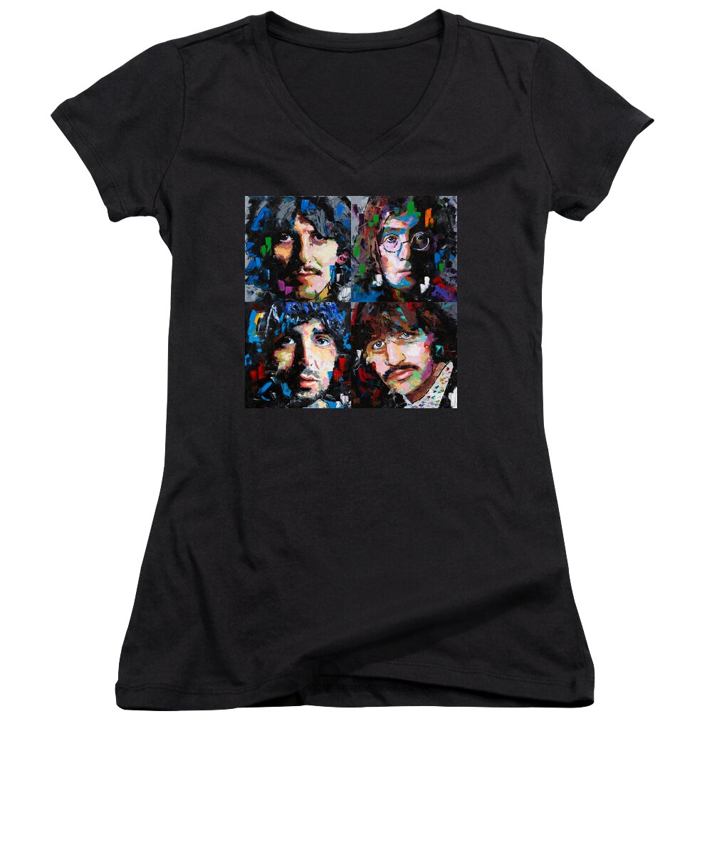 The Beatles Women's V-Neck featuring the painting The Beatles by Richard Day