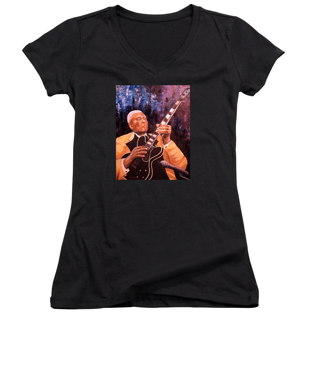 Blues Women's V-Neck featuring the painting Blues by Alan Lakin