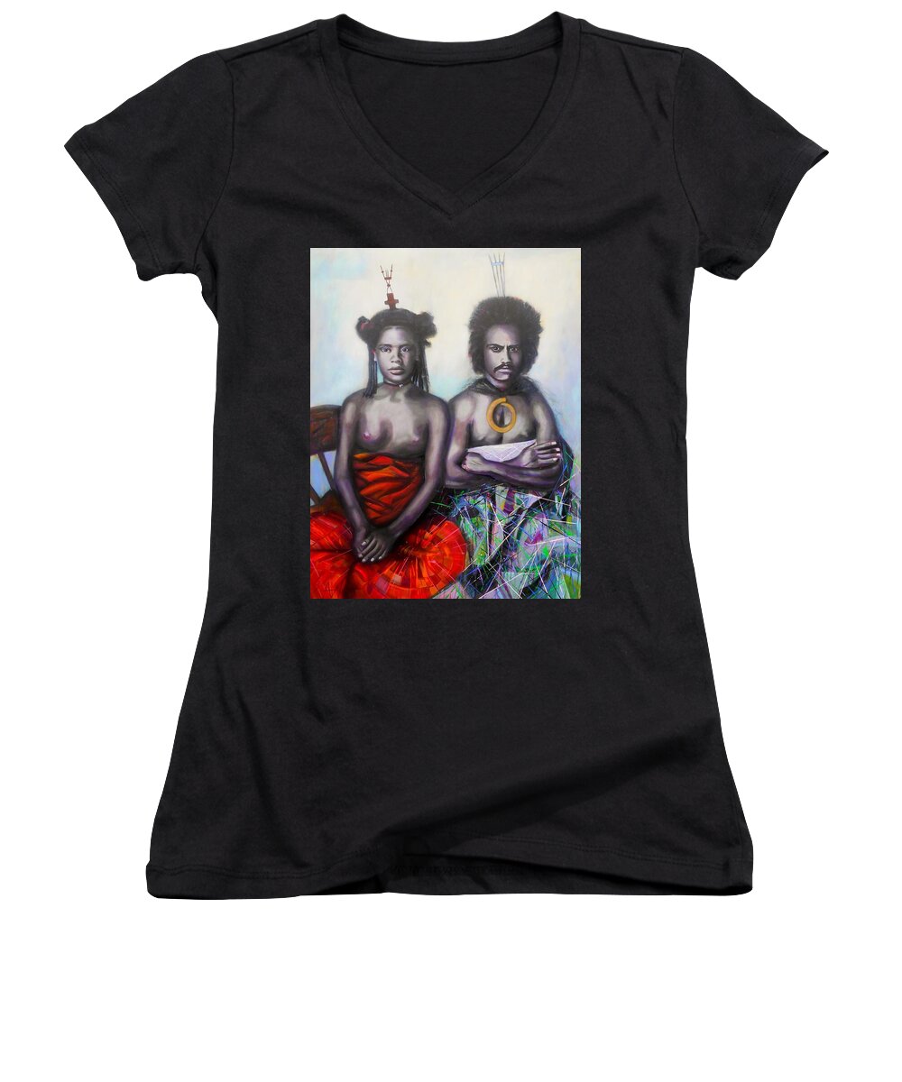Art Women's V-Neck featuring the painting The bride- LARGE WORK by Angie Wright