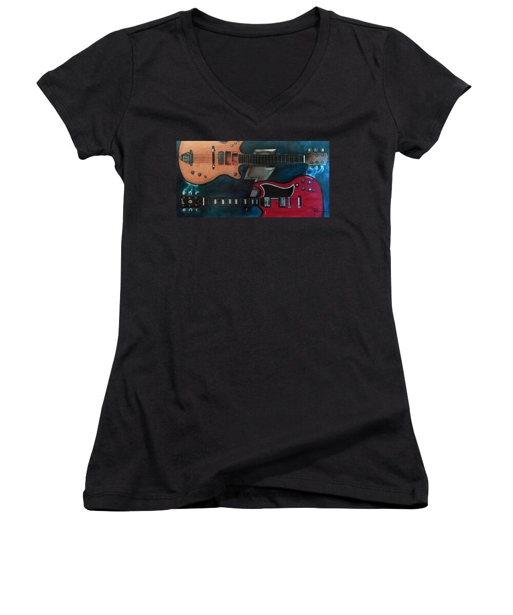 Music Women's V-Neck featuring the painting The Brothers Young by Sean Parnell